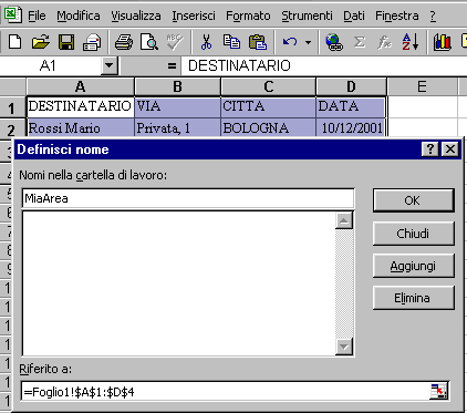 Definisci Nome Excel